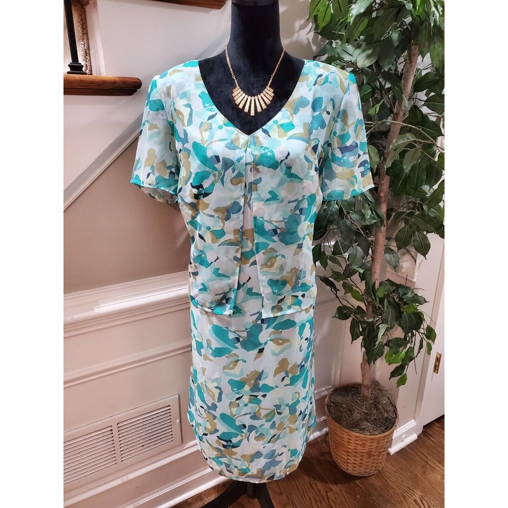 Vintage Just In Thyme LTD Polyester Short Sleeve V-Neck Knee Length Dress 16W